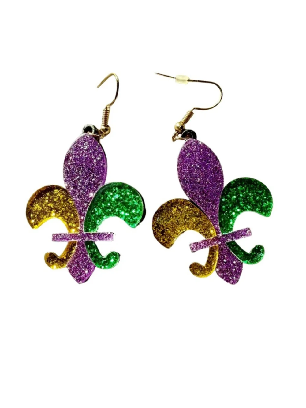 NEW Fleur de Lis Tri-color Dangle Earrings Mardi Gras Carnivale Lightweight NWT